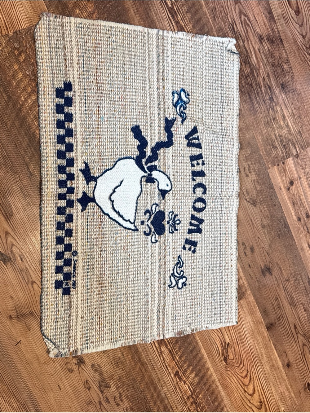 Goose Welcome Vintage 80's Mud Rug Woven Knot Rag Rug 22"x 33" - Picture 5 of 6